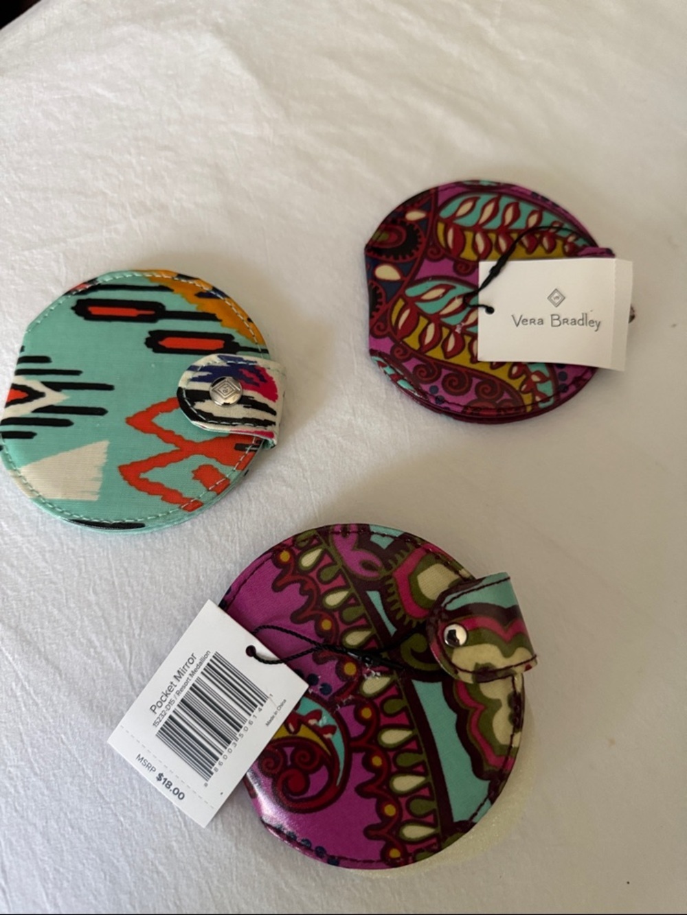 Vera Bradley Paisley Round Compact Mirror - Pink Teal Multi - Picture 3 of 3